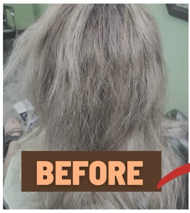 Hair before a highlights transformation at Tijeras Barbershop